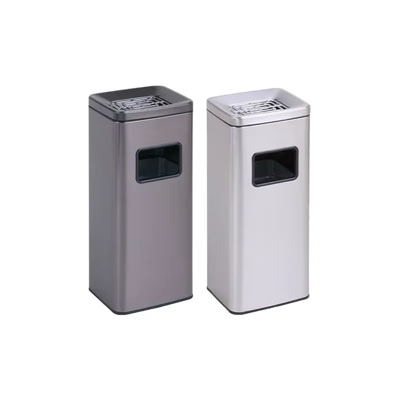 304 Stainless Steel Vertical Ashtray with Open Top Structure Independent Cigarette Butt Collection Smoking Trash Can
