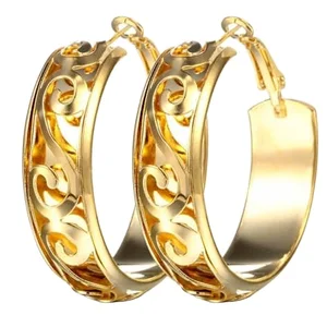 Fashion Carving Wide Earring for Women Gold Plating Big Circle Customized Hoop Ear Rings for Women