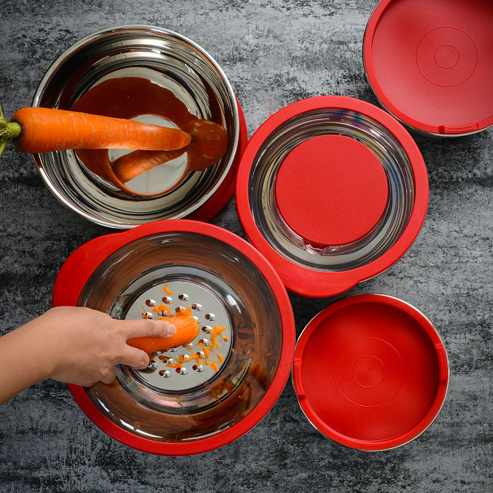 Customized Non-Slip Mixing Bowl Set with Grater Lid Stainless Steel Polished Eco-Friendly Metal Eco-Friendly Features