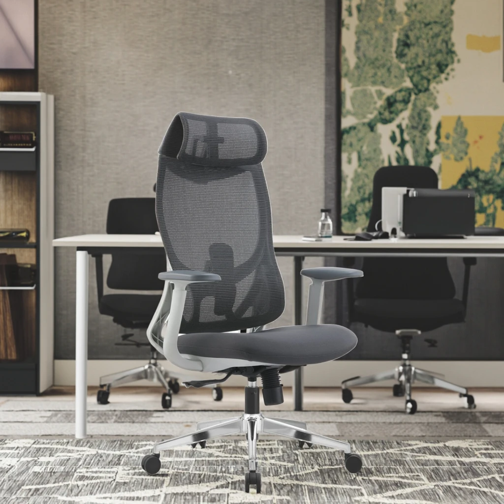 Conference Office Chair Dual Adjustable Lumber Support Multifunctional Headrest PU Fixed Armrests 3.0 Locking Mechanism 2