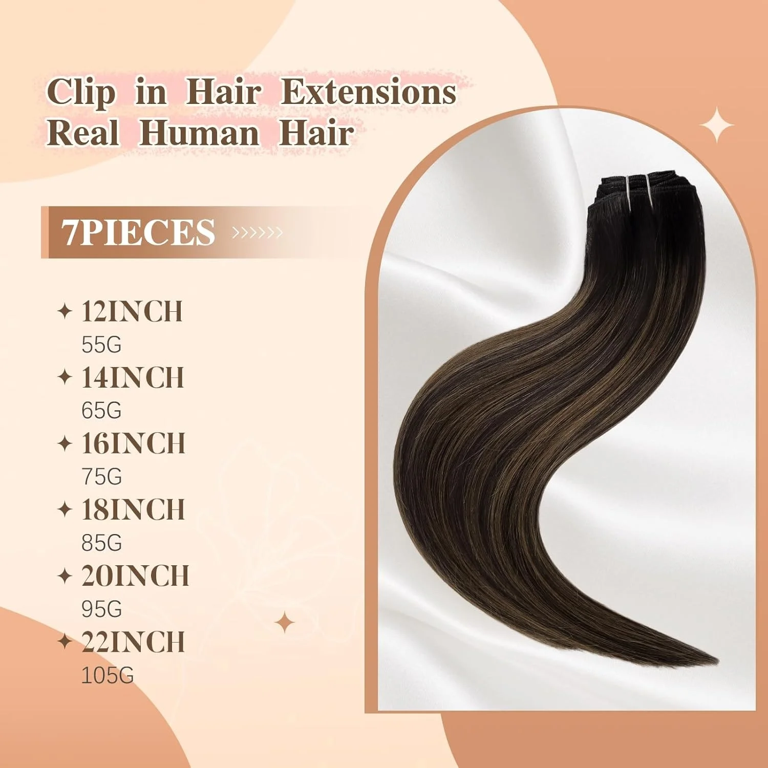20 Inch Real Human Hair Clip-In Extensions, 105g Straight Remy Hair 20 inches SEGO One Piece Clip in Remy Real Hair Extensions  main image 2