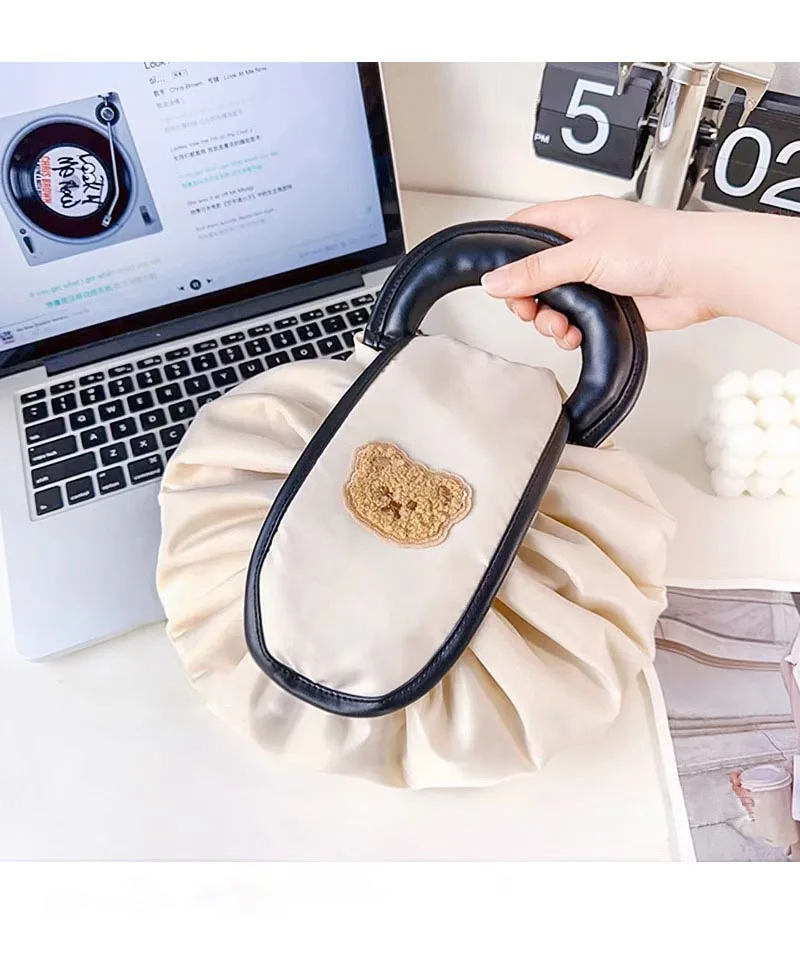 Lazy Drawstring Make up Bag Portable Large Travel Cosmetic Bag Pouch Travel Makeup Pouch Storage Bag Organiser for Women Girl