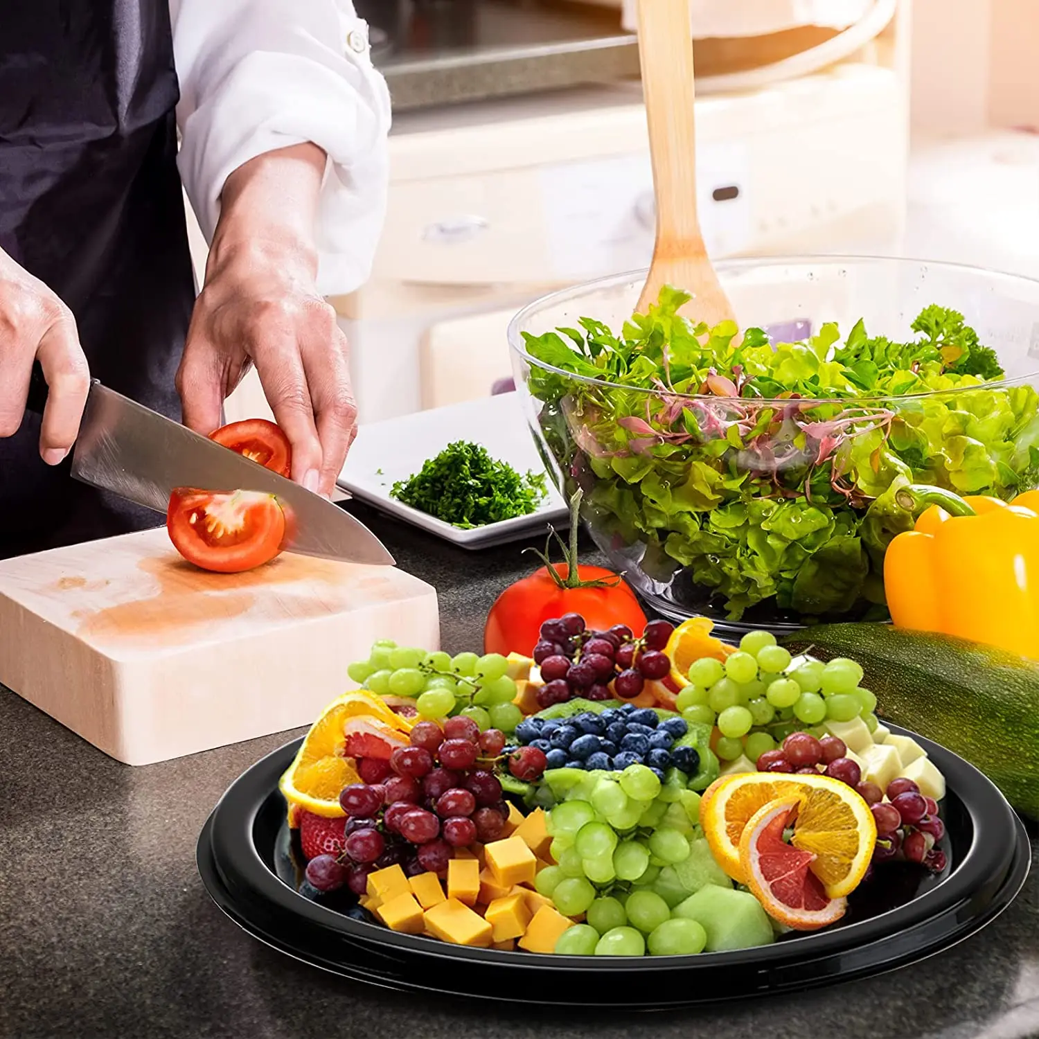 Plastic Serving Tray Picnic Tray With Lid Plastic Disposable Food Serving Platters With Clear Dome Lids Stackable Round Trays