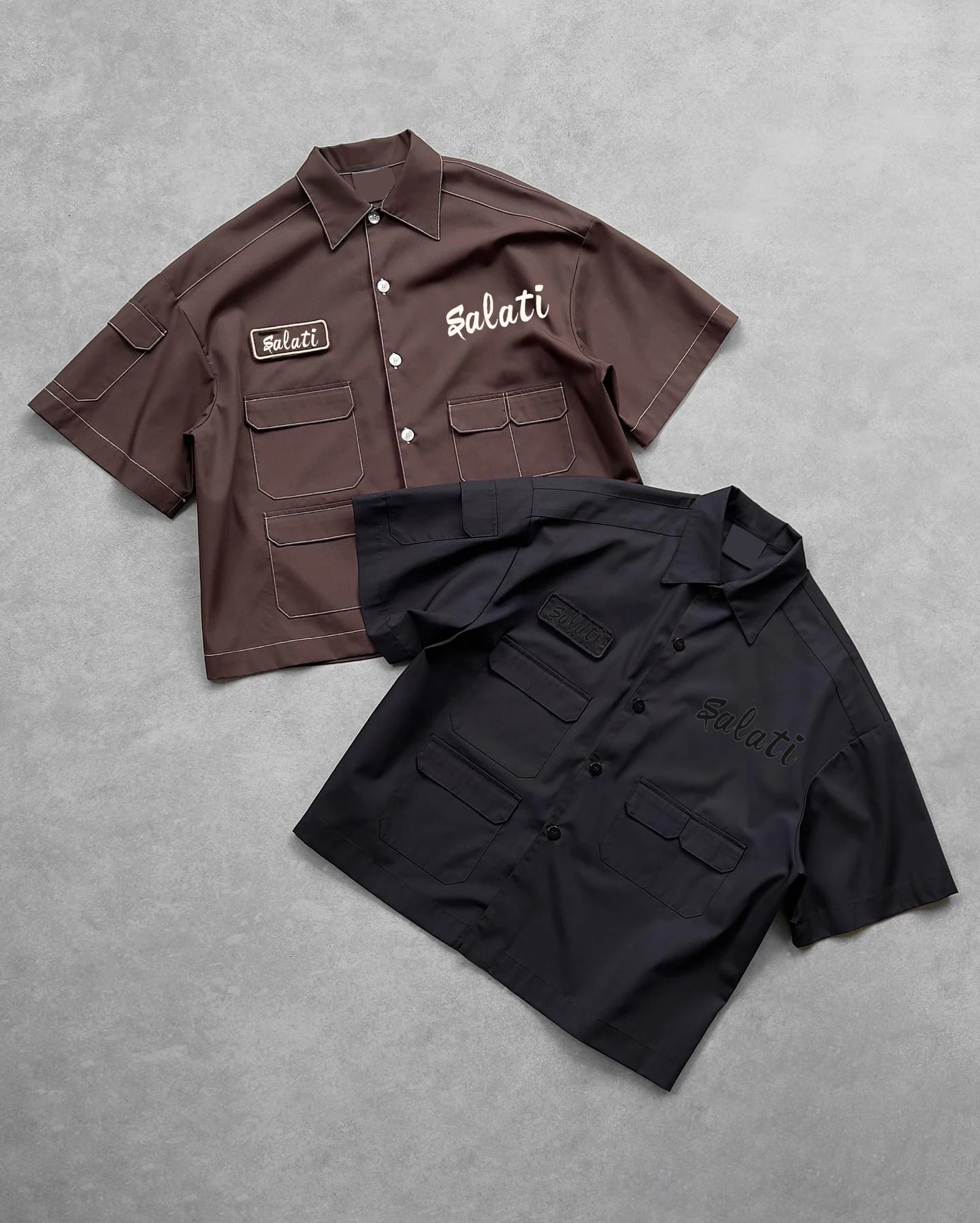 Salati Custom Logo T-shirt Drop Shoulder Heavy Printed Heavyweight Down Button up Boxy Man Cropped Work Tee T Shirt Men's Shirts