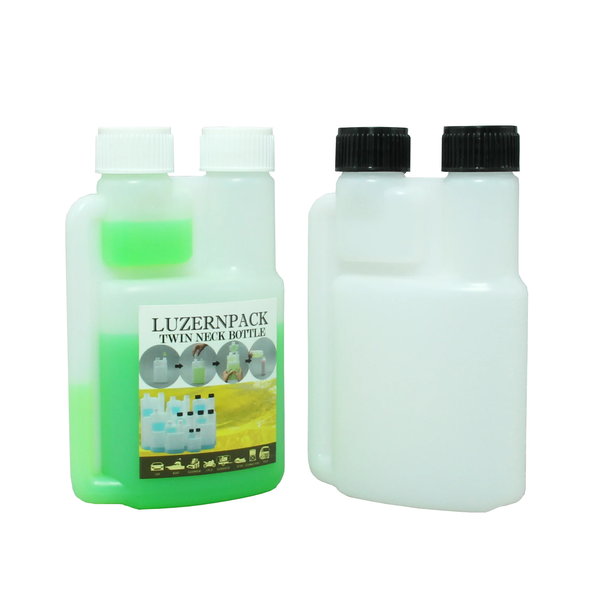 3 oz 100ml HDPE Twin Neck Measure Plastic Bottle With Dual Chamber