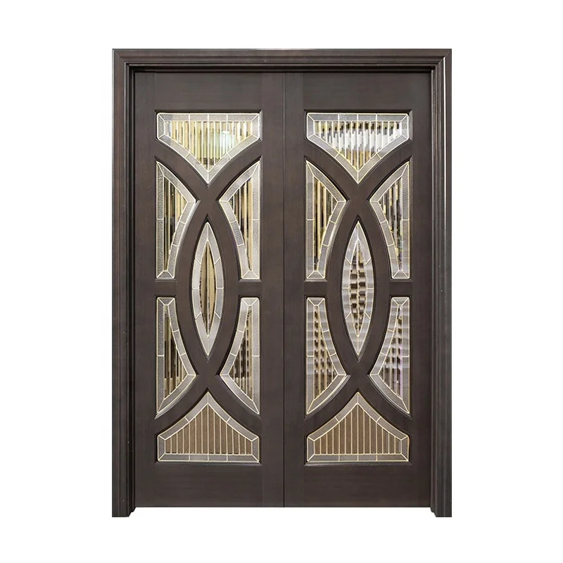 Modern Wood Main Gate Design Exterior Glass Wood Door for Entry