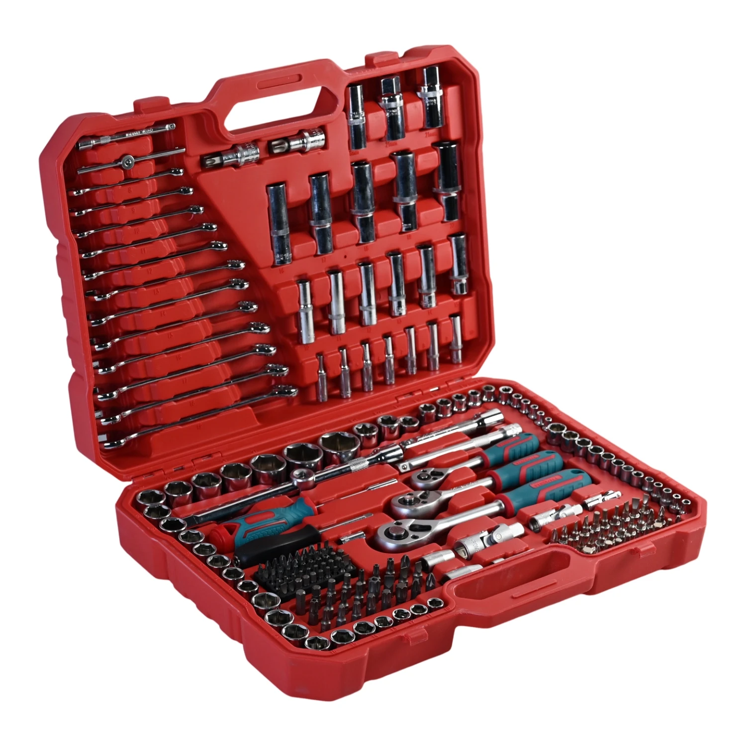 216-Piece Mechanics Socket Set 72-Tooth Ratchets 1/2" Drive Chrome Vanadium Steel Green Storage Case 1-Year Warranty Hand