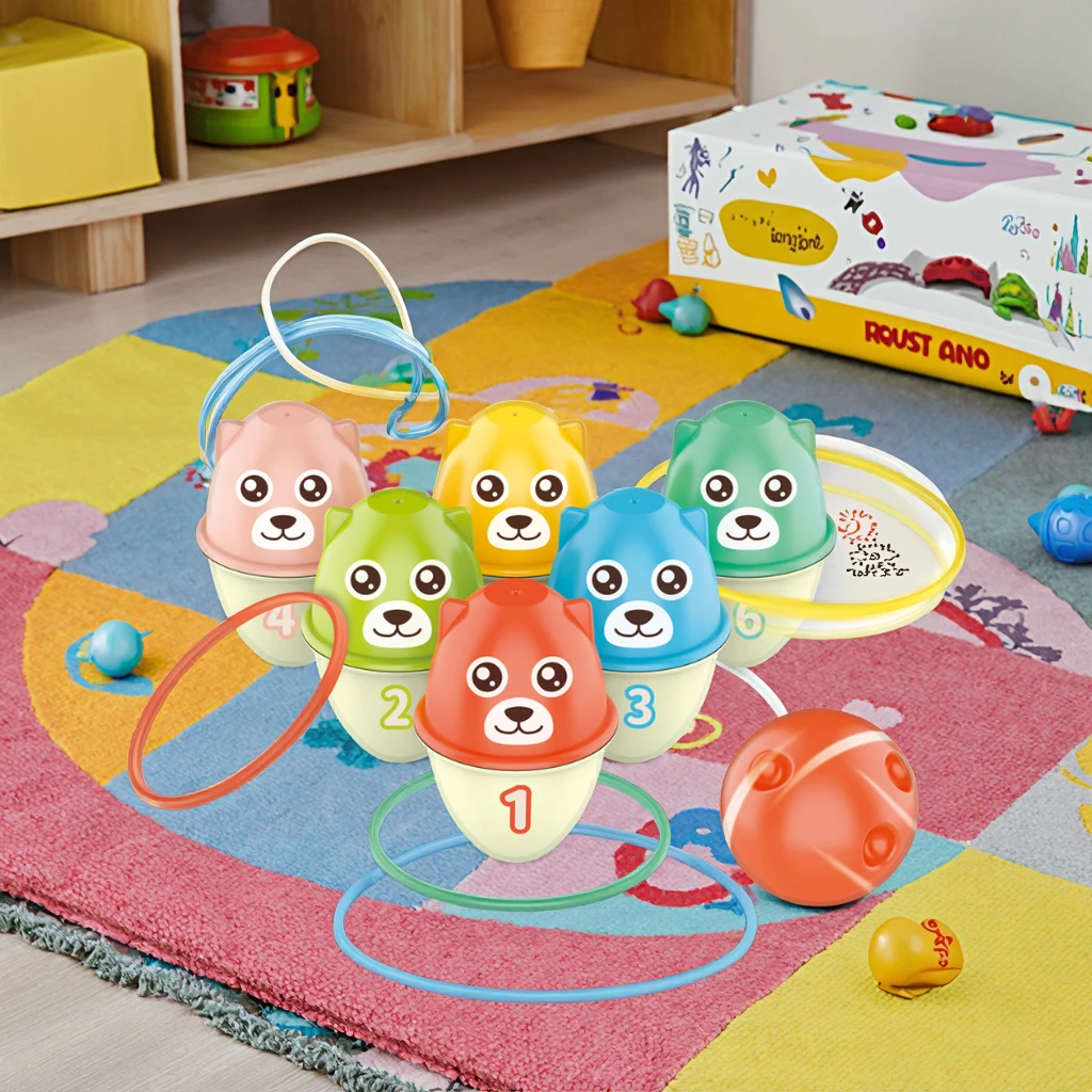 Colorful Educational Loop Bowling Balls Outdoor Sports Toys for Kids 2-4 Years Detachable ABS Plastic Material Fun Playing