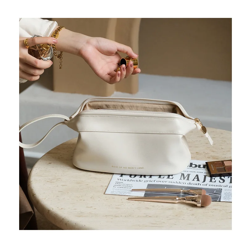 Leather Zipper Cosmetic Bag Portable Stylish Travel Case