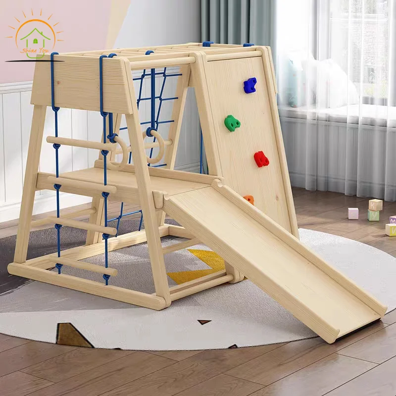 Деревянные детские комнатные альпинистские и игровые конструкции с треугольной рампой для лестницы в джунглях
