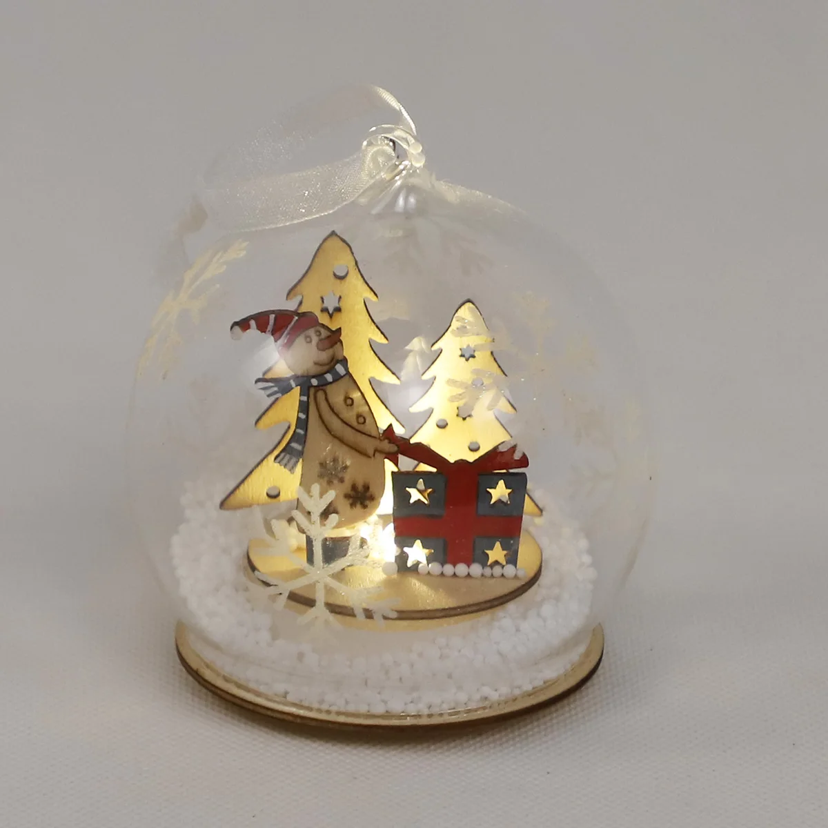 Wholesale personalized fairy clear glass hanging Christmas tree ball ornament with wooden decoration inside