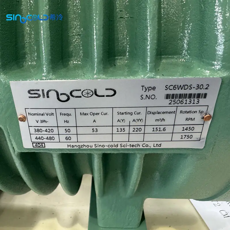 30HP Semi-hermetic Compressor Piston Compressor SC6WDS-30.2  Suitable for Cold Room 380-420V/3/50Hz 440-480V/3/60Hz R404