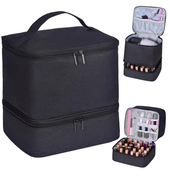 Custom Double Layer Nail Polish Bag with Your Logo for Storage Travel Makeup Bag Nail Polish Set Carrying Case Organizer