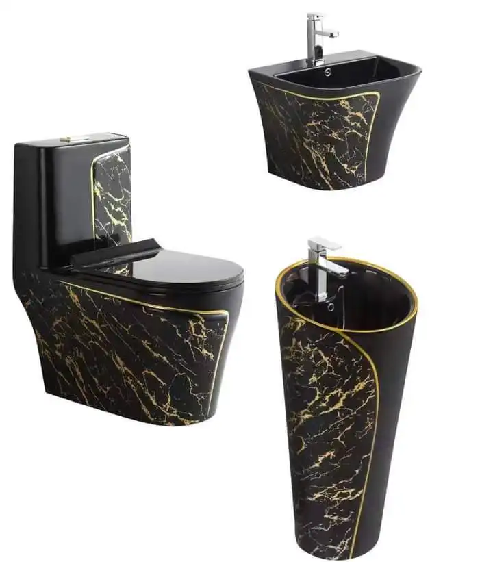 Luxury Siphonic Flush Bathroom Set Wc One Piece Ceramic Toilet And Sink