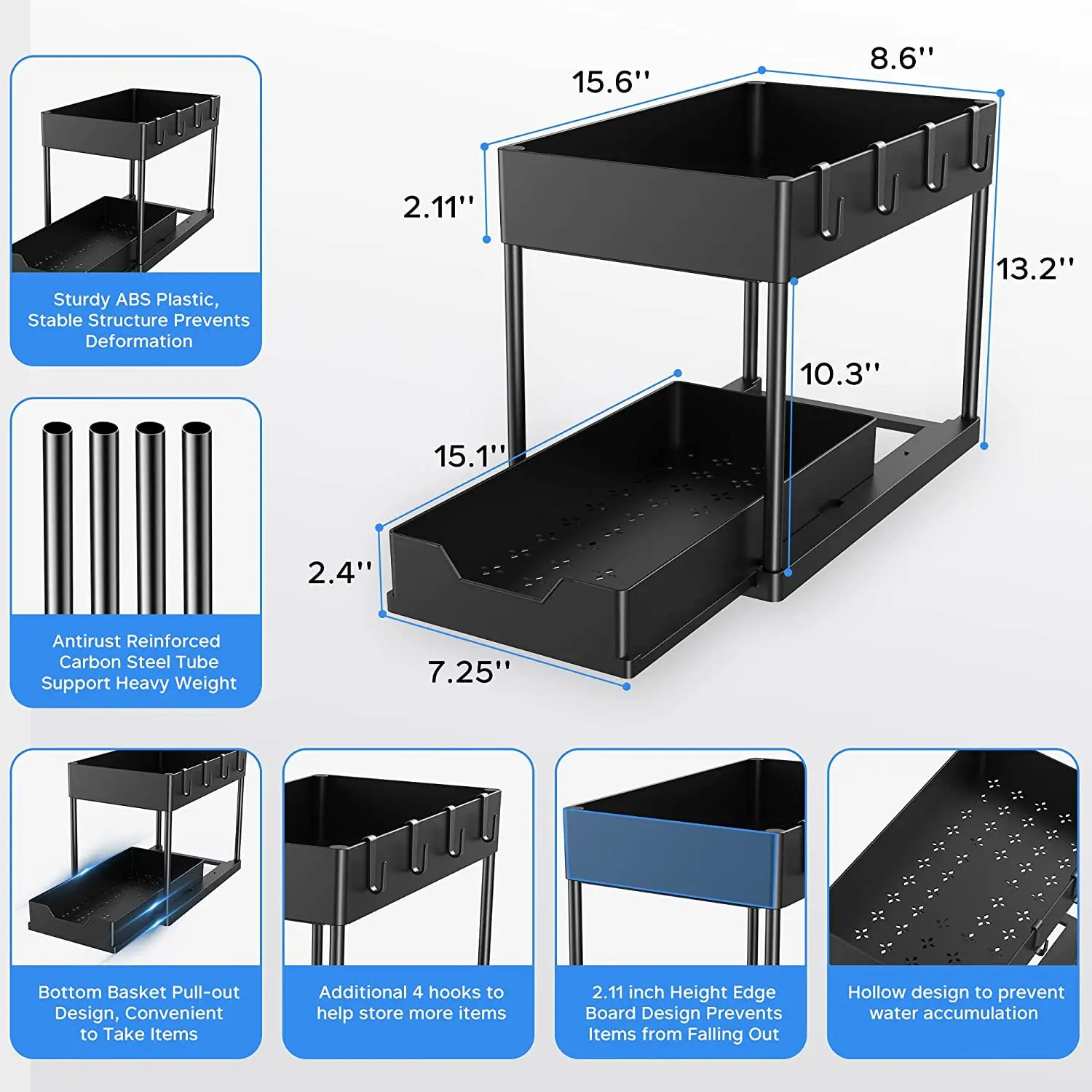 Helpful Kitchen Storage Shelf Detachable Seasoning Organizer Large Capacity 2 Tier Sliding Bathroom Organizer Storage factory