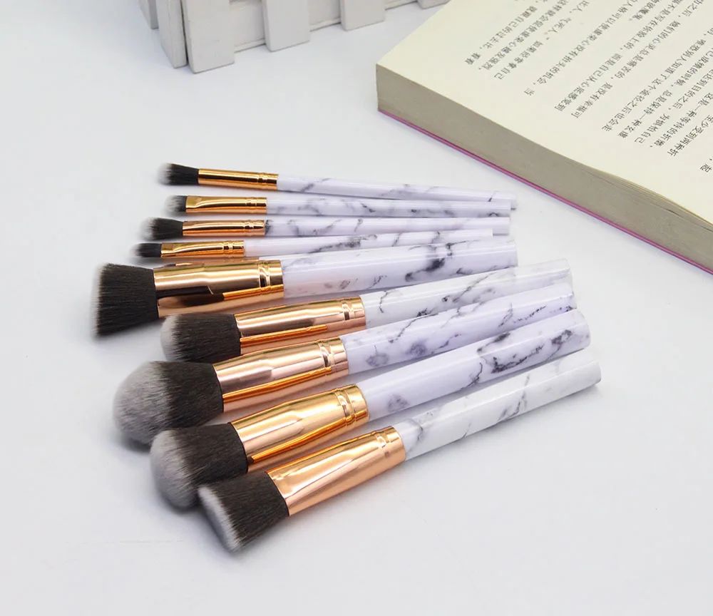 Hot selling New Marble 10pcs Makeup Brush Set Color Stone acrylic handle brushes