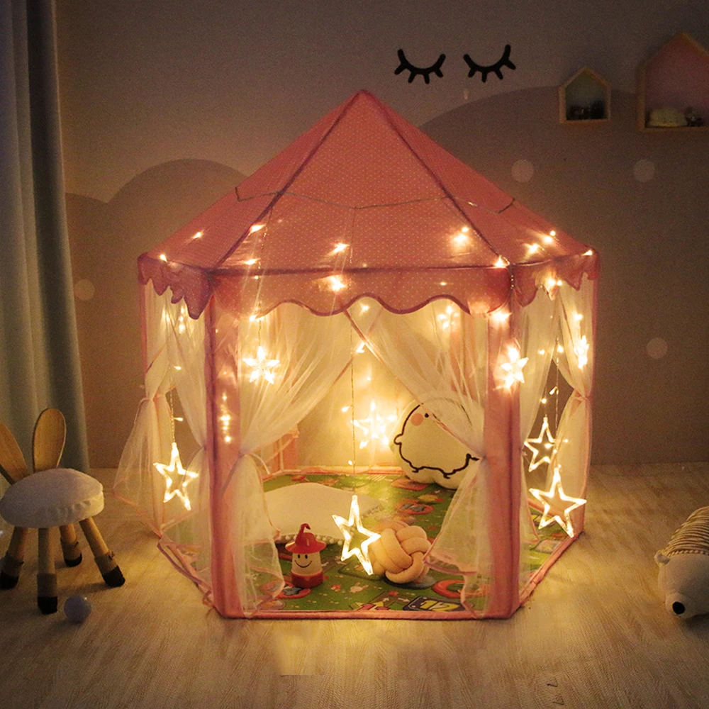 Maibeibi Indoor Tent Large Space Castle Baby Hexagon Pink Princess Play House for