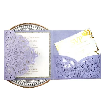 Good quality elegant laser cut pocket luxury wedding invitations