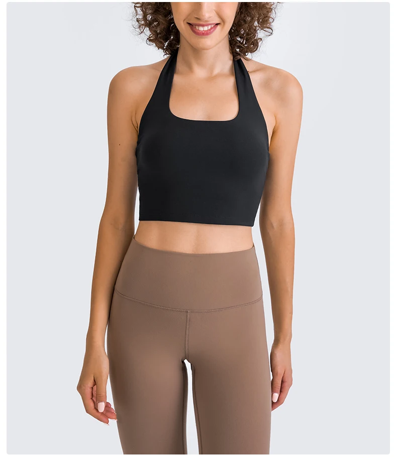 Customizad Logo Ruched Back Halter Fitness 2 In 1 Women Crop Top