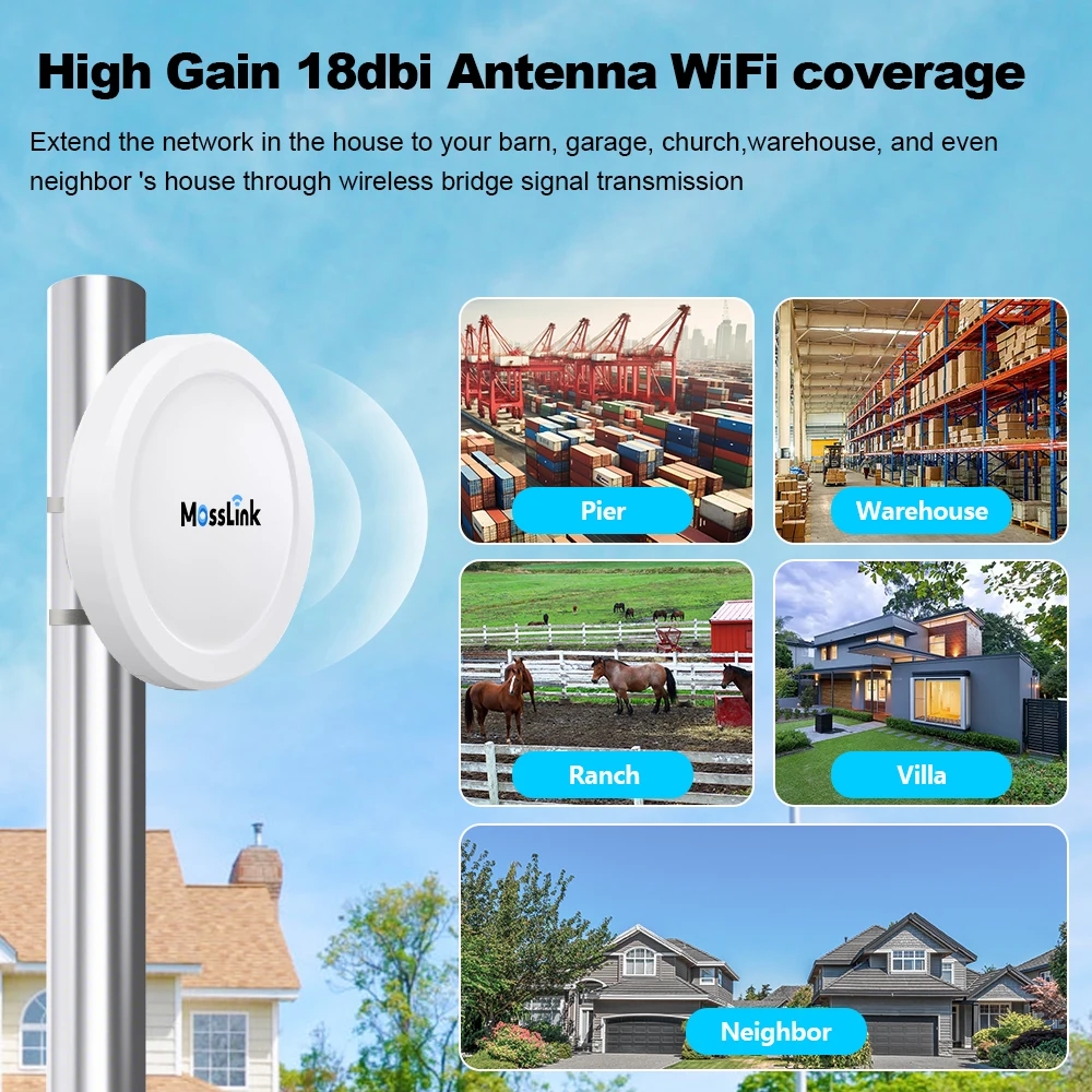 5km Long Range Outdoor Cpe 18dbi Antenna 900mbps Wifi Repeater  Extender Router Access Point Wifi Bridge with POE Adapter