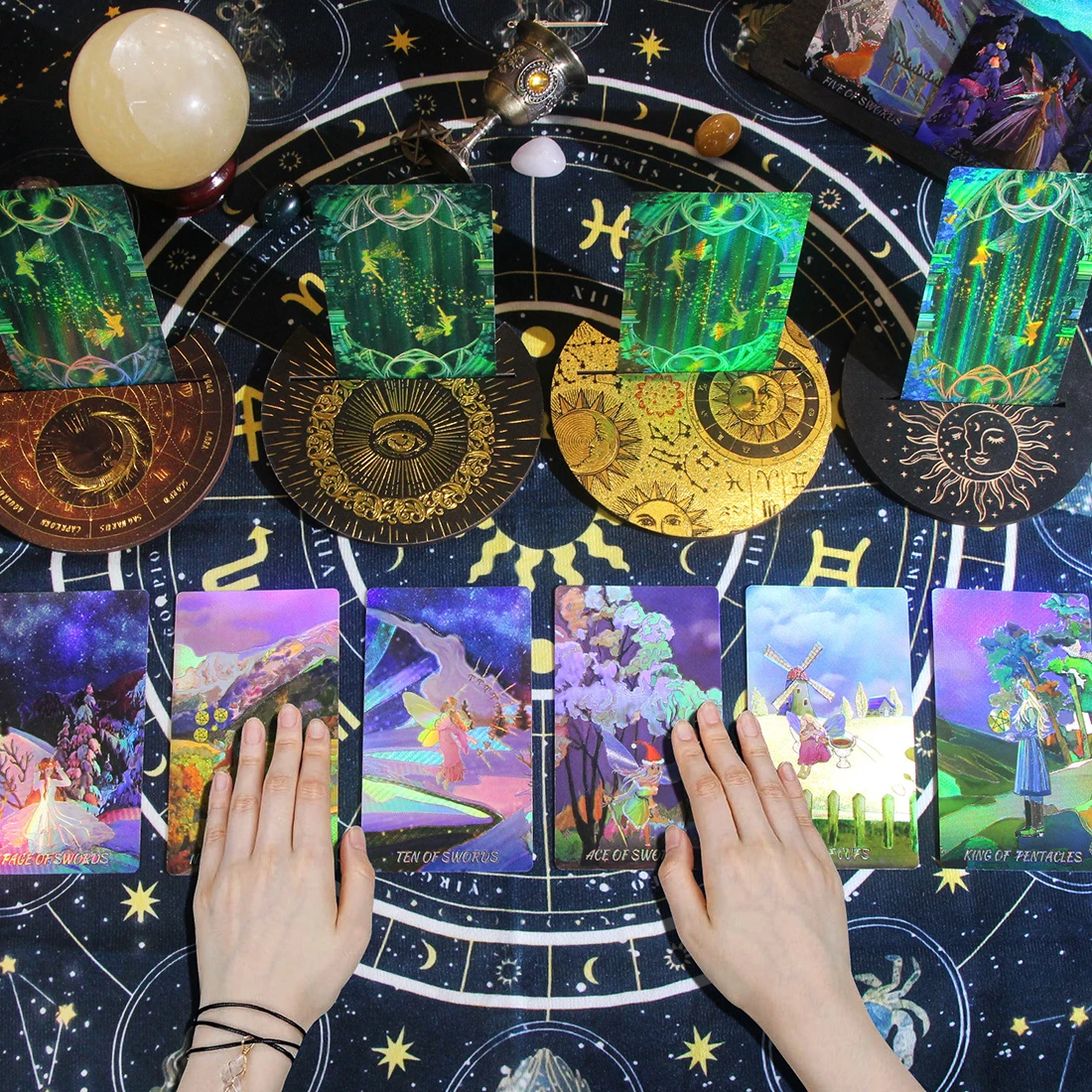 Gold Foil Tarot New Sunback Style Gold - 78 kort för Fate Prediction Game Deck med guidebok lämplig för nybörjare eller experter-Party Game