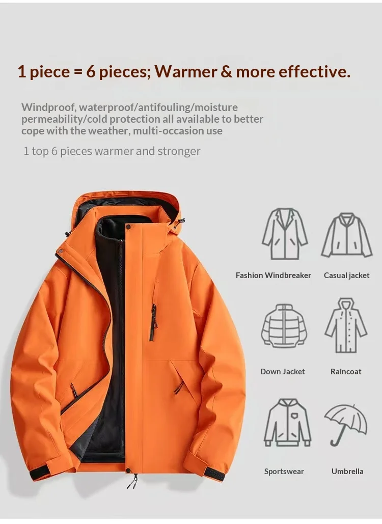 Autumn and Winter Outdoor Assault Suit Men’s and Women’s Three in One with Thick Plush Custom logo preview 5