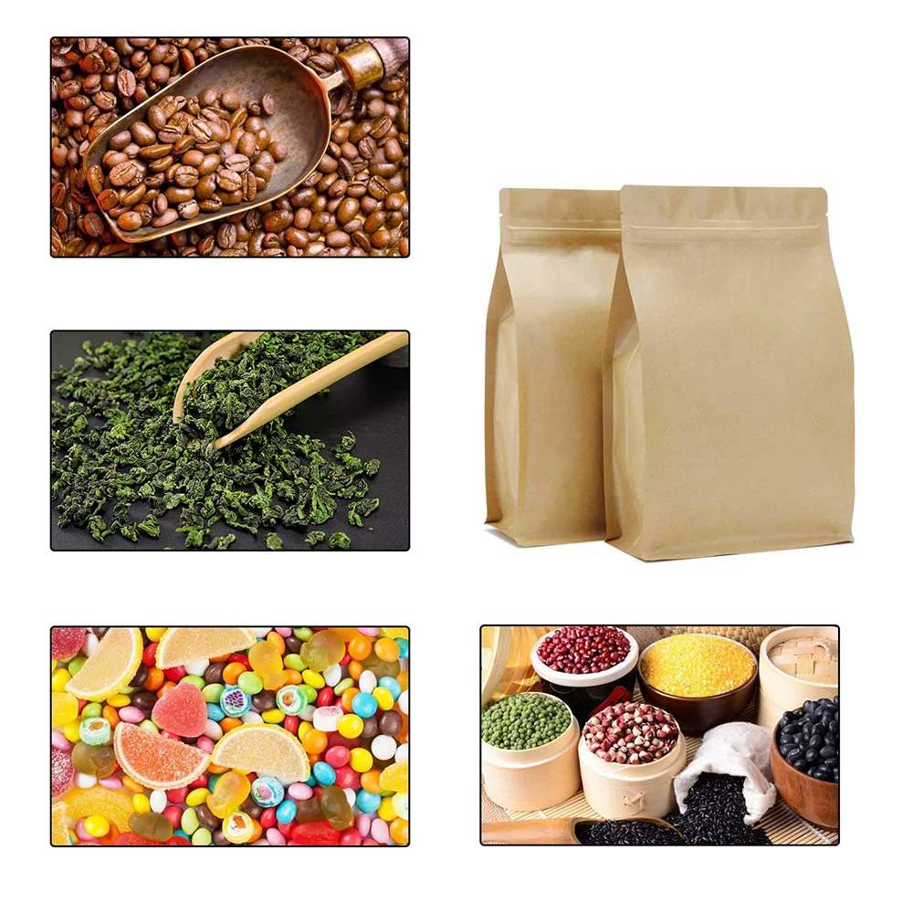 Плоский нижний стоячий мешок 1 кг Oem алюминиевая фольга 250 г Напечатанный На Заказ Коричневый Крафт бумажный мешок боковая молния кофе мешок