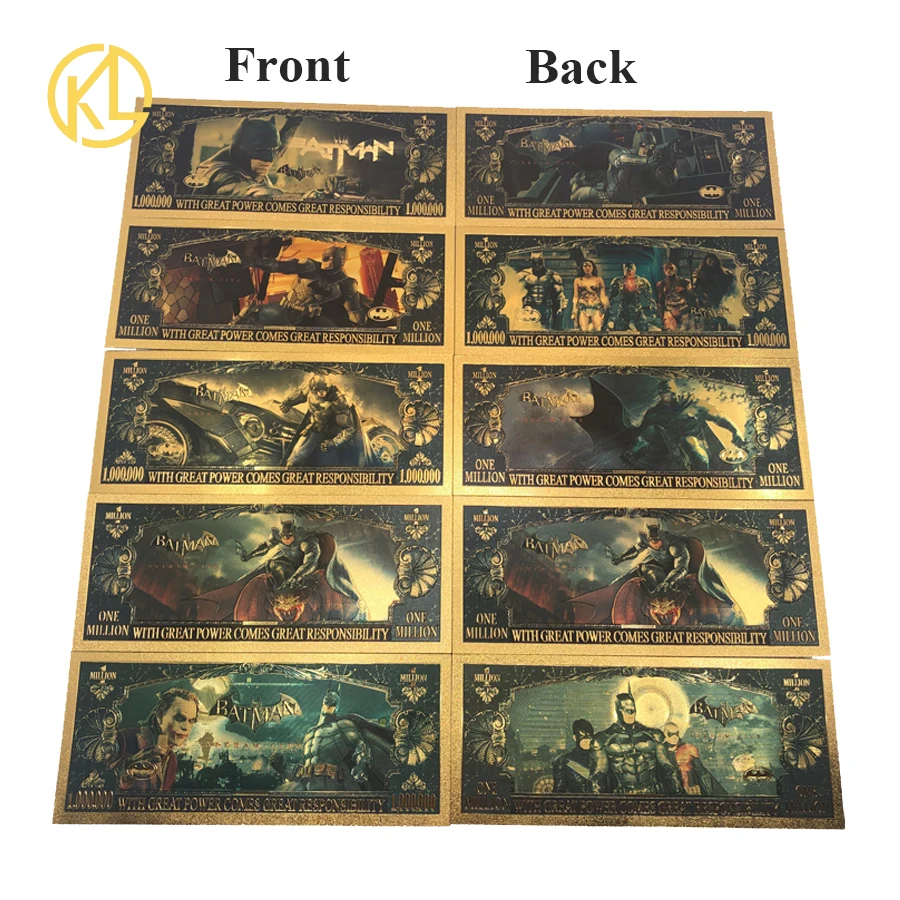 5types Famous Plastic Notes Bat Hero Gold Foil Banknotes Usa 100 Toy ...