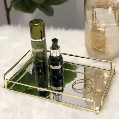  Glass Perfume Tray, Gold Mirror Tray, Perfume