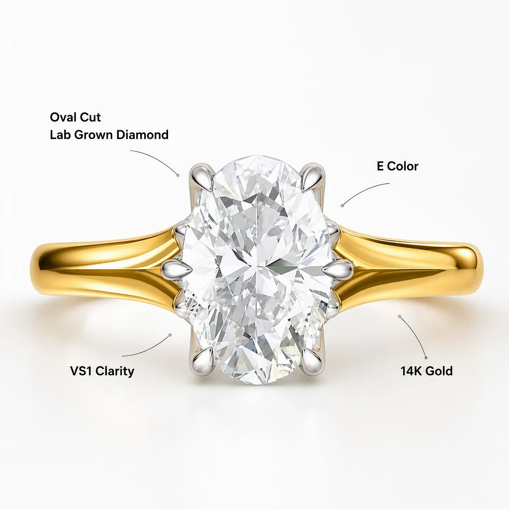 14K Gold Oval Cut Lab Grown Diamond Ring Oval Round Lab Created Diamond Engagement Ring Lab Diamond Rings for Women