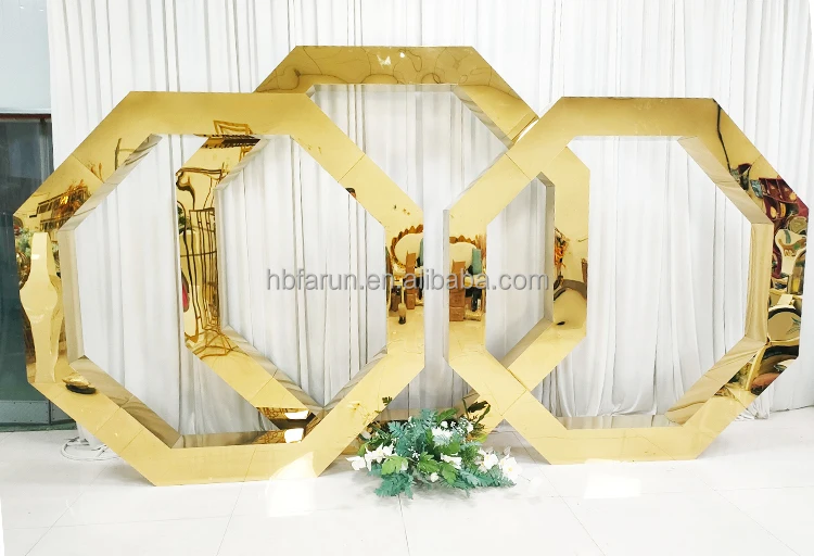 Golden Mirror Exquisite Octagon Wedding Backdrop Wedding Arch Stand ...