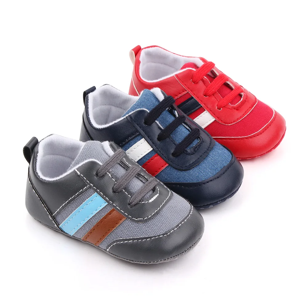 Spring and Autumn Baby Boys Matching Color Striped Soft Soled Infants Walking Shoes