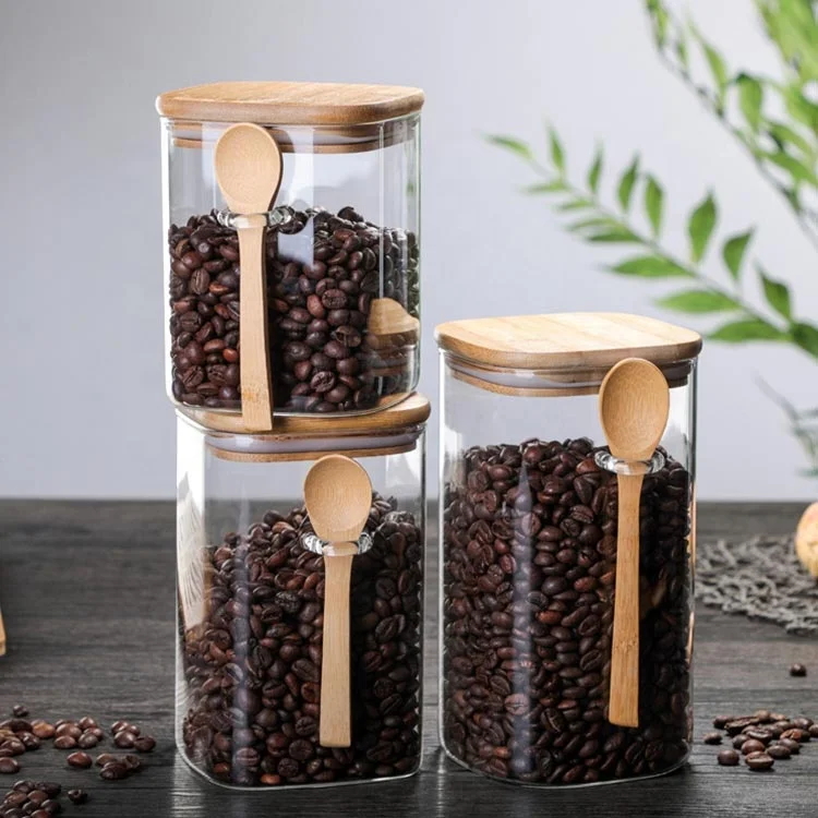 800ml 1000ml 1200ml Bamboo Lid sealed Glass Food Container Jar with Scoop for Bath Salt Holder Sugar Spice Coffee