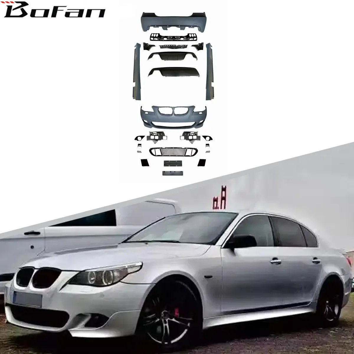 Hot Sale Car Bmw Facelift E60 Upgraded Mtech Front Rear Bumper Diffuser Side Skirts Bodykit For