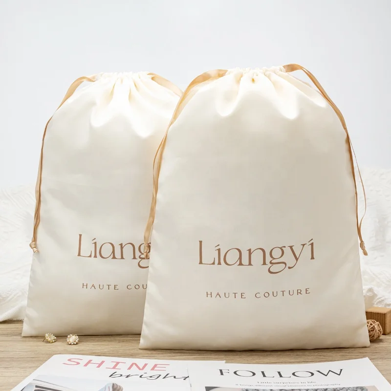 Hot Sale Cream Silk Drawstring Bag for Hair Packaging Luxury