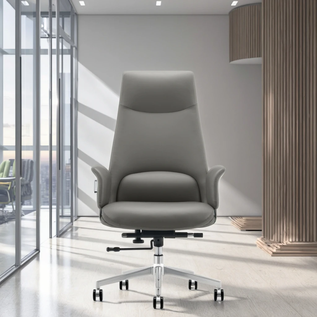 Modern Ergonomic Breathable Leather Conference Room Chair with Adjustable Height and Fixed Headrest 4