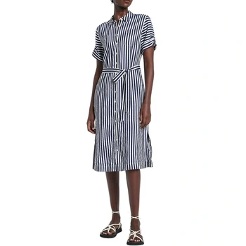 fashion wholesale ladies women dress elegant custom design clothing casual summer belt striped midi shirt dress women 2022
