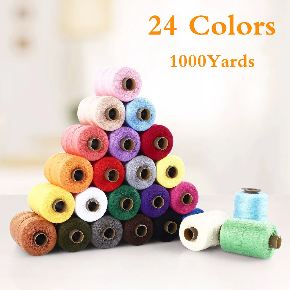 Sewing Thread Assortment Cotton Spools Thread Set 24 Colors 1000 Yards Each