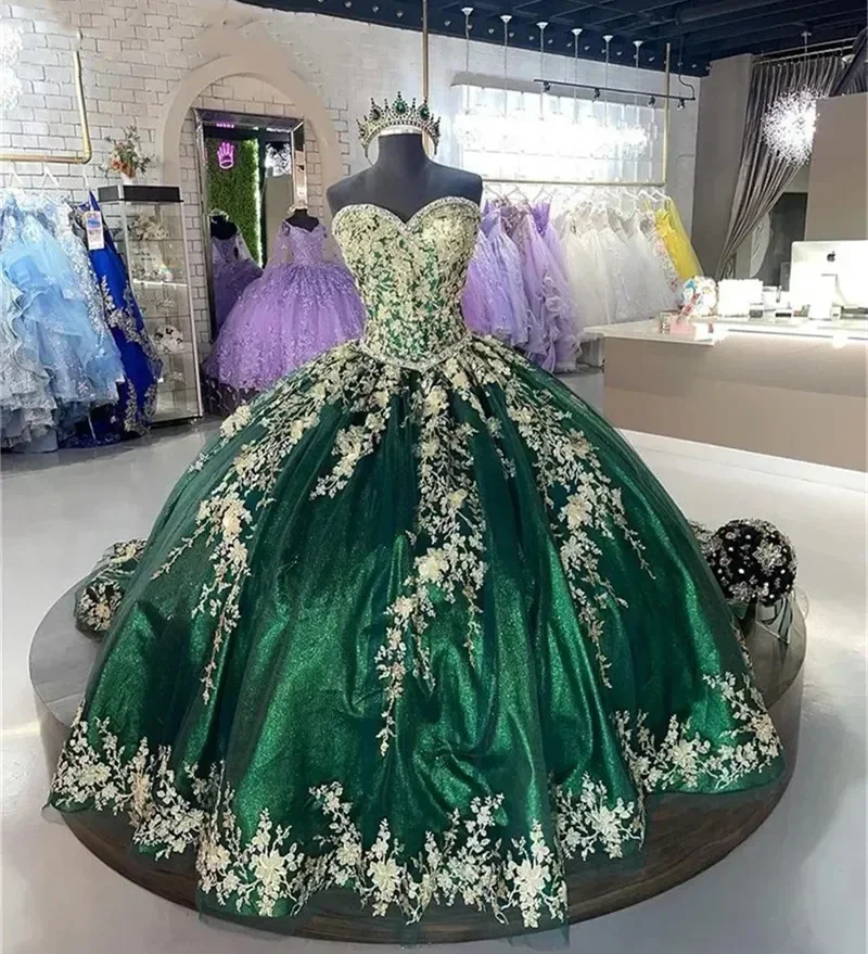 Customized Emerland Green Quinceanera Dresses Ball Gown Applique Beaded  Corset Sweet 16 Vestidos De 15 Anos Women Pageant Gowns| Alibaba.com