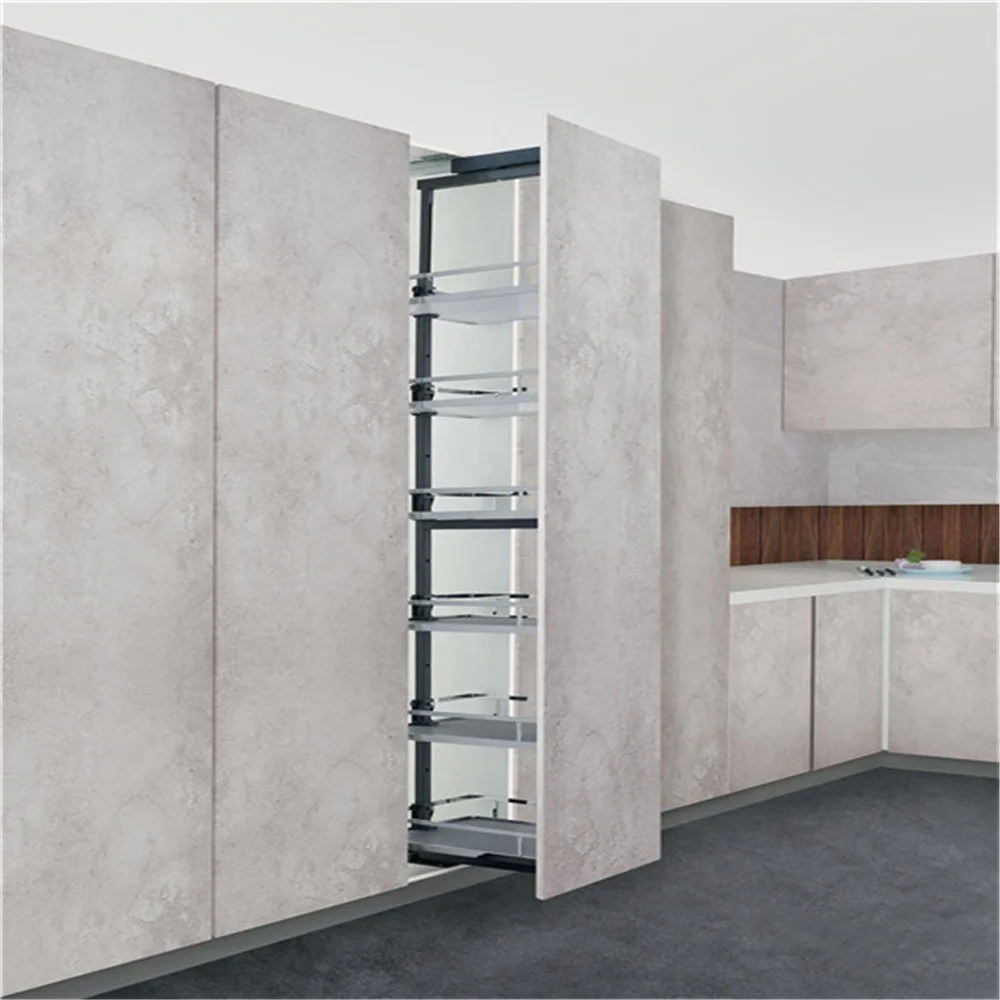Tall Kitchen Cabinet Organizer with Pull-Out Sliding Basket Stainless Steel Metal Iron Storage Unit for Cabinet Organization