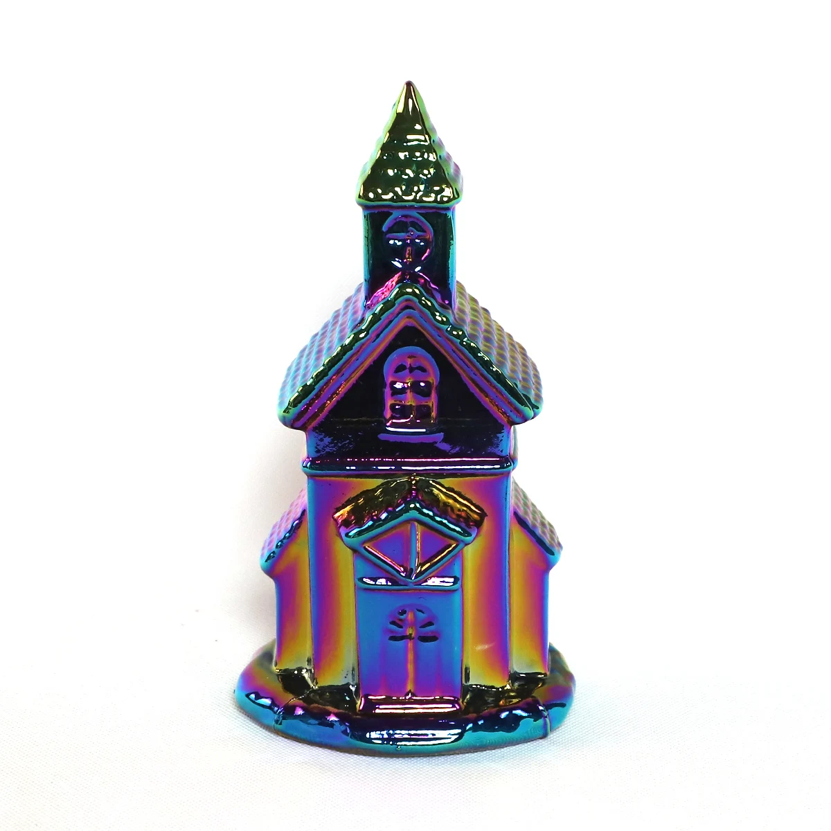 2023 Hot Selling Tabletop Hand Blown Glass Church Christmas Village With Led Lighted Gowing Home Indoor Living Room Decoration details