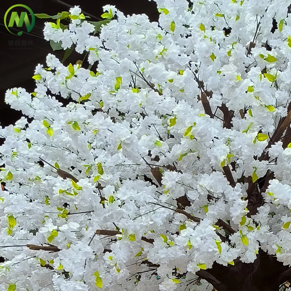 Silk Flower Tree White Artificial Cherry Blossom Tree for Wedding Fiberglass Trunk Artificial Cherry Tree for Garden Decoration