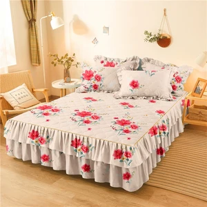 2026 New Arrival High Quality Double Layer Bedspread Floral Printed Bed Sheet Bilateral Bed Skirt Pillowcase Bedsheets