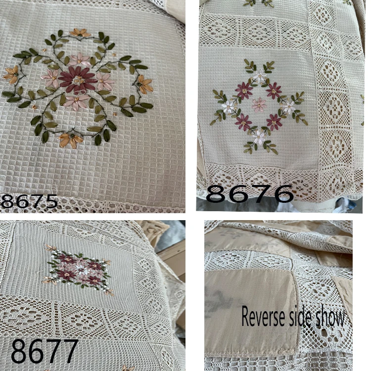 パッチワーク レース 刺繍 ハンドメイド キルトベッドカバー 縦199 横