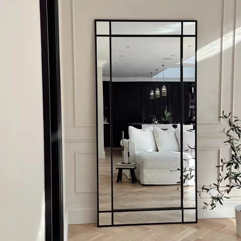 Wholesale Large Custom Standing Framed Window Pane Leaning Full Length Metal Window Mirror