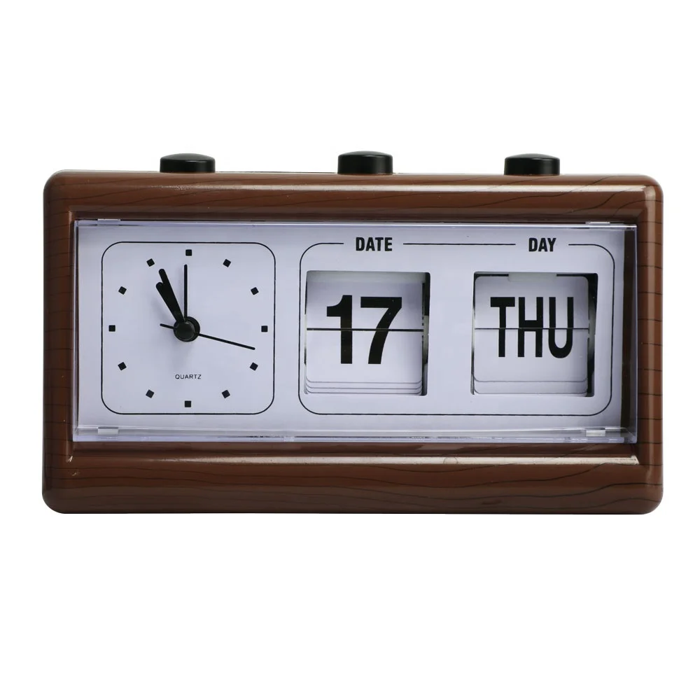 Automatic Page Turning Clock with Week Date Calendar Flip Desktop square Clock for Office