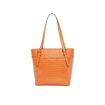 Stylish custom design embossed large capacity genuine leather high quality Croco Pocket Tote bags women handbags for ladies