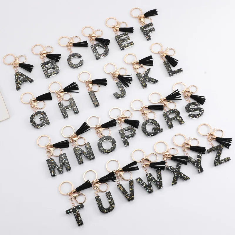 Wholesale Cross-Border Black Resin Keychain 26 Letters