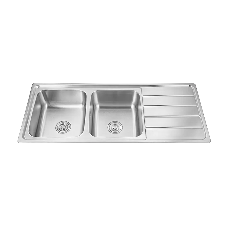 Outside SS304 Pressed Sink Double Bowl With Tray and Stainless Steel Kitchen Sink