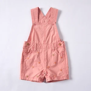 Wholesale Baby Girls Floral Pattern Sleeveless Low Back Rompers Natural Dye Overall Shorts Pockets Fashion Natural Dye Jumpsuit
